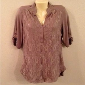 NWT Ladies PerSeption Concept Beige Lacy Top